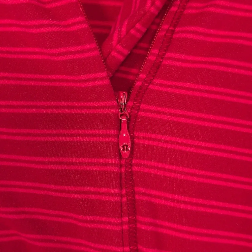 LULULEMON Womens Top Active Stripe 1/4 Zip Red Pink US 4 Thumbhole Long Sleeve